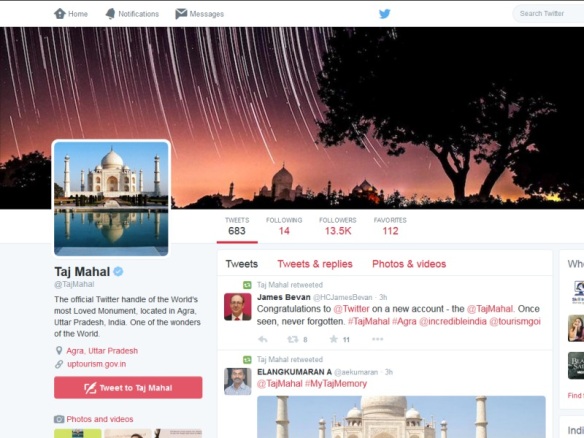 Taj Mahal is now on Twitter